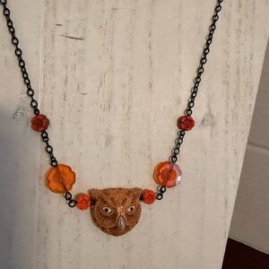 Halloween Owl Pendant Necklace with Orange and Accent. Beads